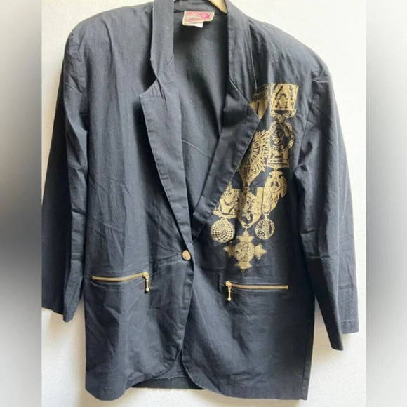 Vintage AWOL Sport Cotton Blend Printed Oversized Blazer M - Picture 1 of 9